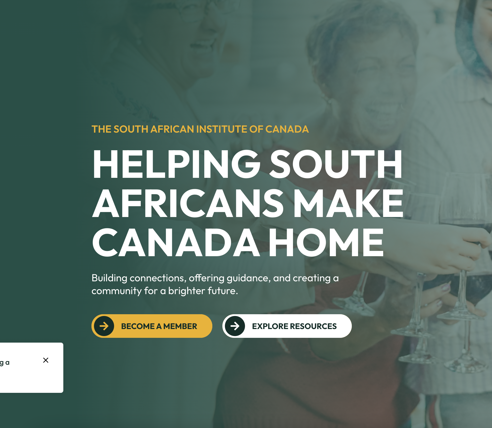 Screenshot of the South African Institute of Canada (SAIC) website with the tagline “Helping South Africans Make Canada Home,” showcasing resources, checklists, and community support for South African expats in Canada.